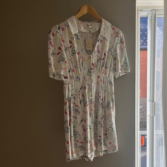 Maje Graphic-Print Lace-Trimmed Woven Playsuit - Picture 2 of 9